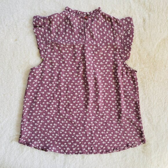 2/$18🌴 Women's Floral Blouse sz Large Ruffle Neckline Purple & White Monteau LA - Picture 6 of 8